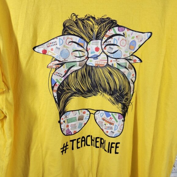 Gildan Womens Top Extra Large XL Teacher Life Teaching Yellow Casual Crew NOV11E - Picture 5 of 9